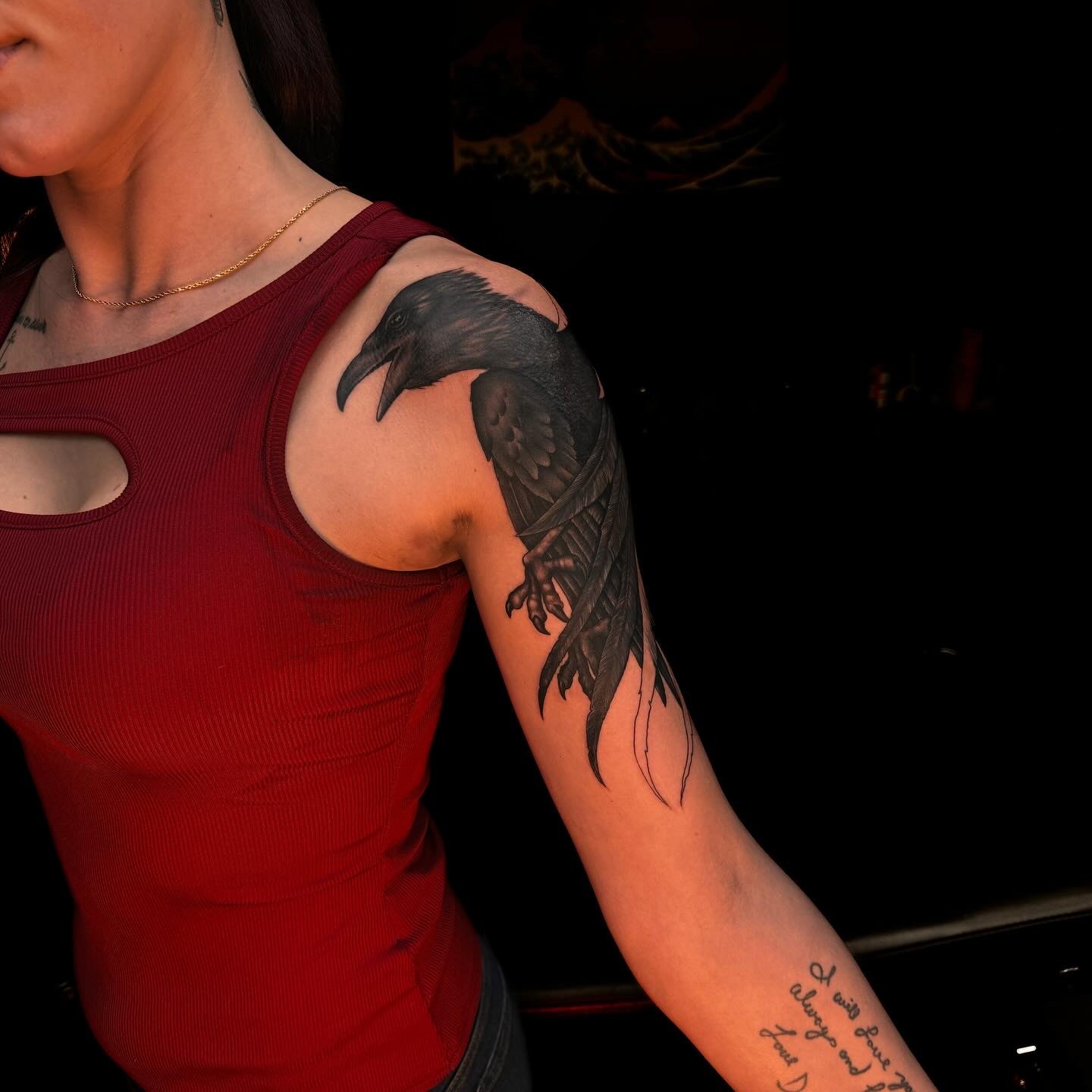 Raven shoulder tattoo