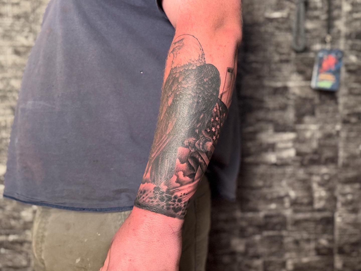 Eagle tattoo in black and gray